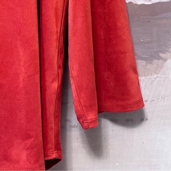 SOFT SURROUNDINGS Sz 2X Tunic Top Faux Suede STRETCH Roll-Tab Sleeve Orange FALL - Picture 9 of 16